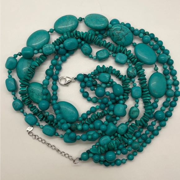 A 5 Strand Turquoise and Sterling Silver Signed Lucas Lameth Necklace - Picture 5 of 6